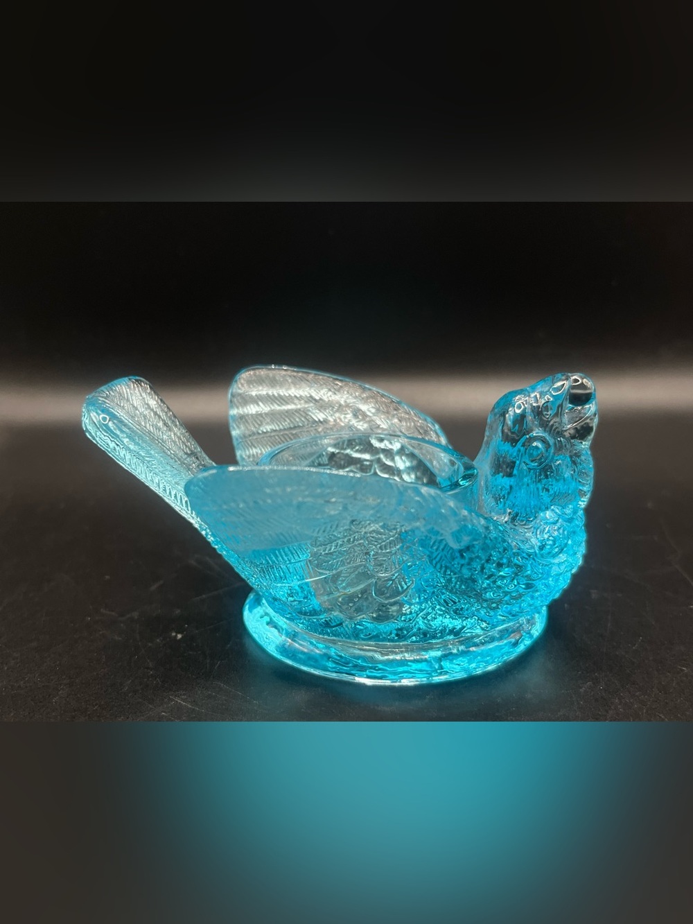 Vintage Blue Pressed Glads Bird with Berry Open Salt Cellar